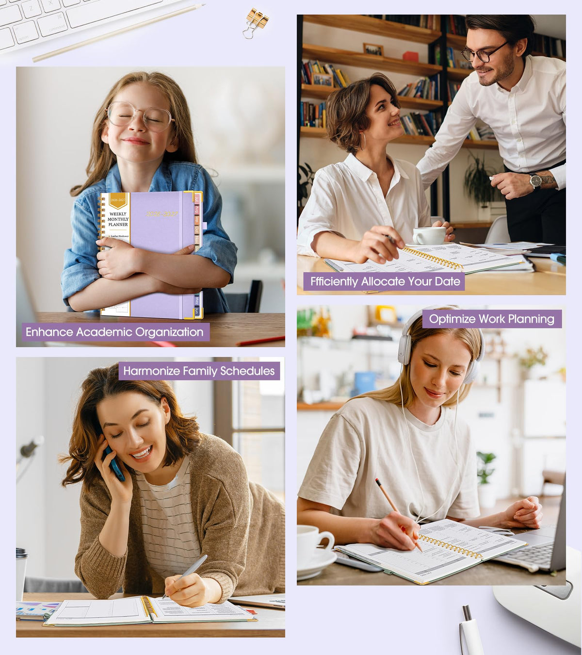 Academic Planner 2026-2027, Hardcover Leather Weekly and Monthly Calendar Planner from July 2026 - June 2027, A5 6.1" x 8.2" Daily Agenda with Tabs, College School Organizer for Student Teacher, Purple