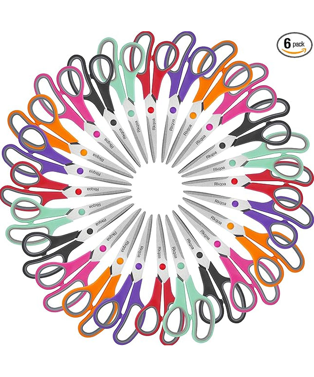 24 Pack Scissors, Rkqoa 8" All Purpose Classroom Scissor Bulk Comfort-Grip Sharp Shears for Office School House Sewing Fabric Craft Supplies, High/College School Teacher Student Scissors