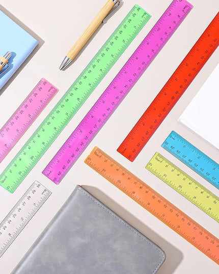 144 Pack 12 Inch Clear Plastic Rulers Bulk, Transparent Assorted Color Rulers with Inches and Centimeters for Classroom Office Supplies