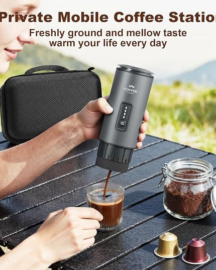 Portable Coffee Maker, 3 in 1 Electric Espresso Machine Set, Rechargeable Self-Heating Brewer with Carrying Bag and Coffee Stand for Office Camping, Hiking