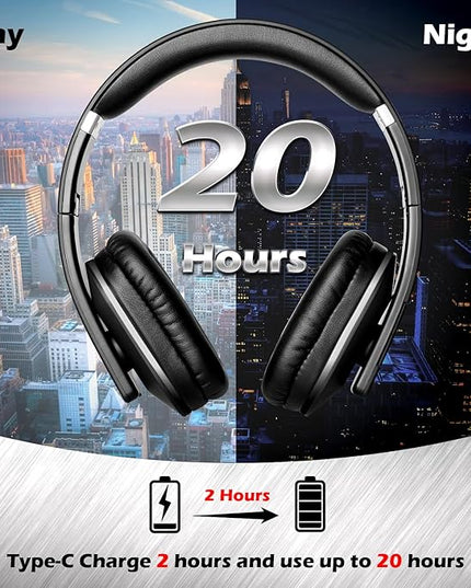 August EP650 Bluetooth Wireless Over-Ear Headphones with aptX Low Latency, NFC, Multipoint Pairing, Wired Option, Built-in Microphone - Black