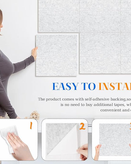 DOLLAR BOSS Felt Cork Board Tiles, 6 Packs 12" x 12" 1/2" Thick Cork Bulletin Board Self Adhesive Corkboards for Walls with 60 Pushpins for Home Office Kitchen School Decor Display, Light Grey