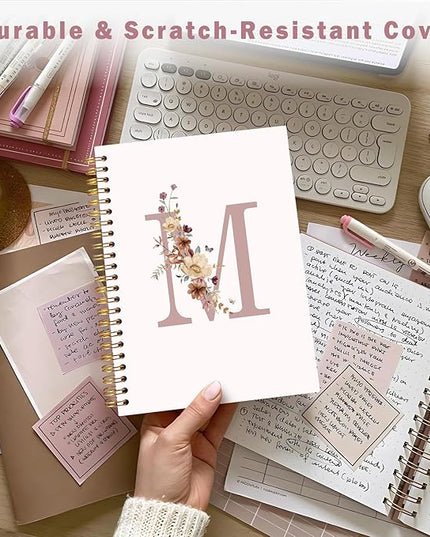 Lacama Pink Monogram M Notebook Journal, Aesthetic Wildflower Personalized Spiral Notebook, Customized Monogrammed Gifts, Birthday Gifts for Women, School Supplies, Office Supplies 5.5x8.3