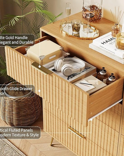 Garvee Fluted Dresser for Bedroom with 8 Drawers,55" Wide Modern Chest of Wooden Bedroom Chest with Metal Handle,Clothes Storage Organizer,Closet Dresser & TV Stand for Living Room,Hallway