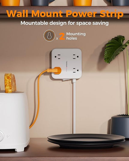 Surge Protector Power Strip, TESSAN 15 FT White Extension Cord Flat Plug with 8 AC Outlets 3 USB Ports (1 USB C), 900J Surge Protection, 3 Sided Wall Mountable Outlet Extender for Office Dorm Room