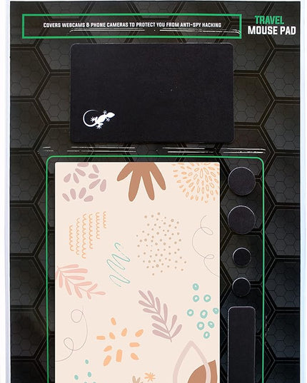 Mouse Pad Adhesive Bottom - Sticks to Any Surface - Portable - Webcam Covers and Screen Cleaner Included (Pastel Leaves)