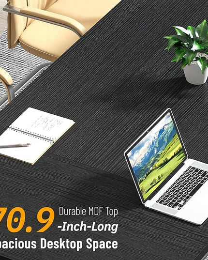FOLUBAN 70.9" Black Computer Desk, Modern Home Office Desk, Large Gaming Workstation Executive Desk with Z-Shaped Legs, 2 Person Large Study Writing Table for Bedroom
