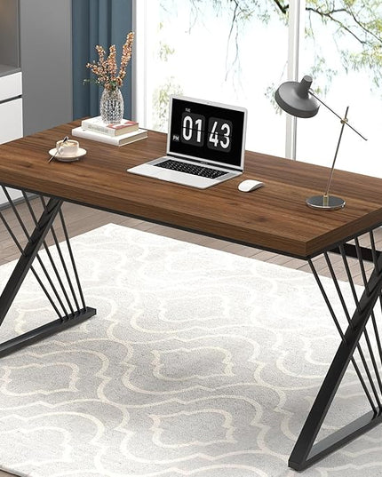 FOLUBAN Computer Desk for Home Office Workstation, Modern Writing Study Work Table, PC Gaming Table for Bedroom Living Room, Rustic Walnut, 53 Inch