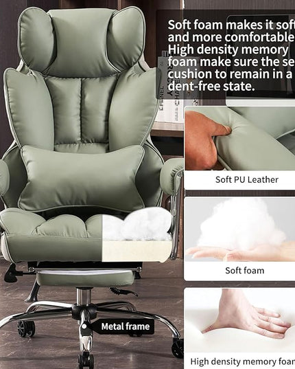 Efomao Big and Tall Office Chair 400lbs - Executive Office Chairs with Footrest, Heavy-Duty PU Leather Computer Chair for Heavy People, Light Green Home Office Desk Chairs