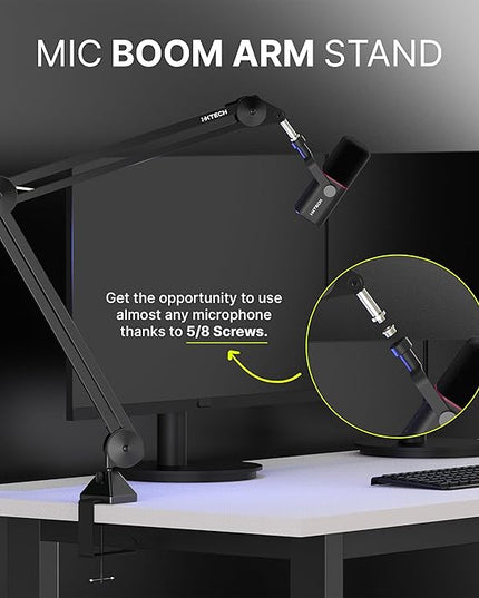 IXTECH Microphone Boom Arm Stand, Heavy Duty Adjustable Mic Stand with Cable Ties, Desk Mount Arm Stand for Gaming Streaming Podcasting.