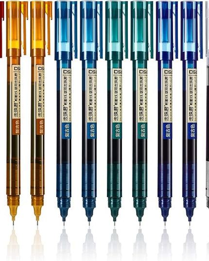 Frienda 12 Pieces Rolling Ball Pens 0.5 mm Japanese Quick Drying Fine Point Pens Liquid Ink Smooth Writing for Office Student Back to School Supplies(Chic Colors)