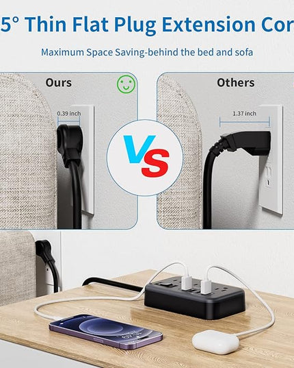 NTONPOWER 6 Widely Spaced Outlet(2 Side) Power Strip with 4 USB Ports, Extension Cord 15 Ft