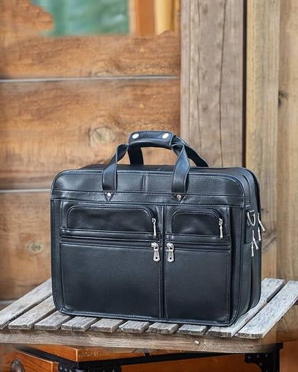 Polare 17'' Napa Leather Briefcase Laptop Attache Case Messenger Bag For Men Fits 15.6'' Laptop