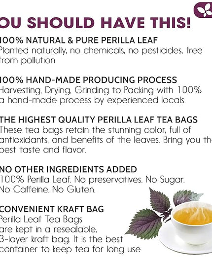 FreshDrinkUS, Premium Perilla Leaf Tea – 75 Tea Bags | 100% Pure Perilla Leaves | Caffeine-Free, Non-GMO, Natural Packaging | Herbal Tea Bags for Daily Enjoyment. Gluten-Free. Sugar-Free. Vegan