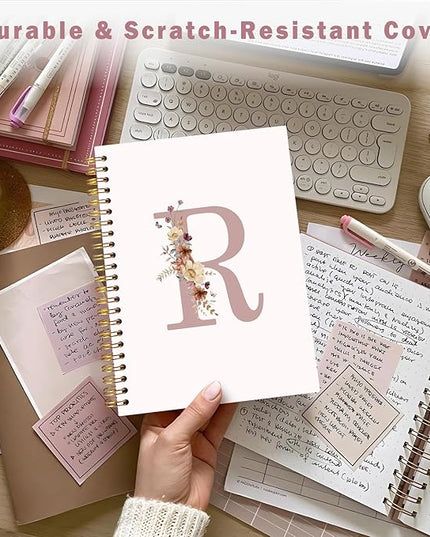 Lacama Pink Initial Letter R Notebook Journal, Customized Monogrammed Gifts, Aesthetic Wildflower Personalized Spiral Notebook, Birthday Gifts for Women, School Supplies, Office Supplies 5.5x8.3