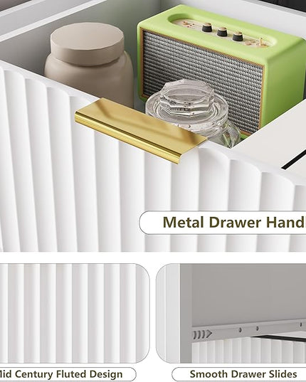 Fluted Dresser for Bedroom, 8 Drawer Dressers & Chest of Drawers, Mid Century Modern Dresser for Closet Boho Bedroom Furniture, Nature Wood Chest of Drawers Storage Organizer for Living Room, White