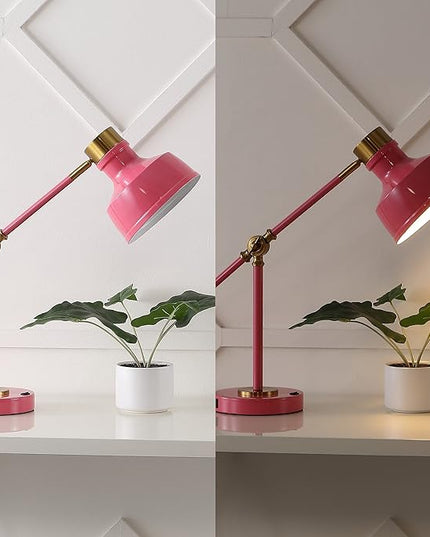 JONATHAN Y JYL7124D Allegra 18.5" Adjustable Cantilever LED Task Lamp, USB Charging Port, Classic, Coastal, Industrial, Farmhouse, Traditional for Bedroom, Living Room, Office, Pink/Brass Gold