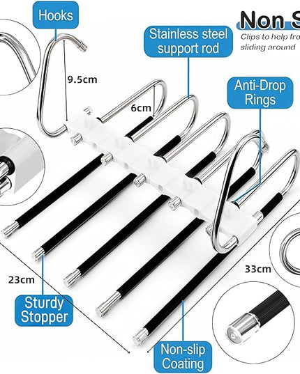 Upgrade Pant Hangers Space Saving, Non Slip Stainless Steel Multifunctional Pants Rack S-Type Clothes Pant Closet Hanger Organizer with Hooks for Pants Jeans Trousers Scarf Skirts (Pure White, 4 Pack)