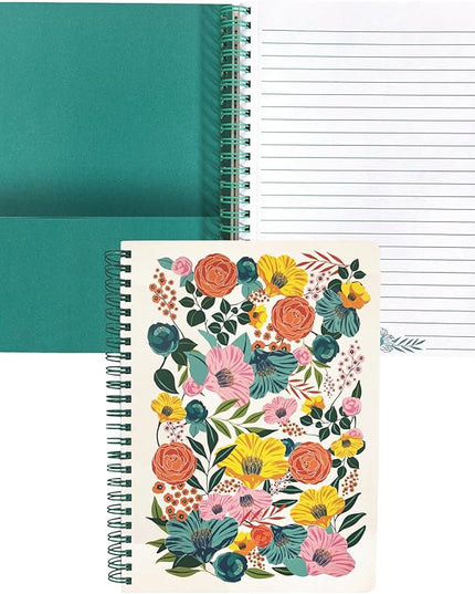 Steel Mill & Co Cute Floral Mini Spiral Notebook, 8.25" x 6.25" Journal with Durable Hardcover and 160 Lined Pages, Garden Blooms (Cream)