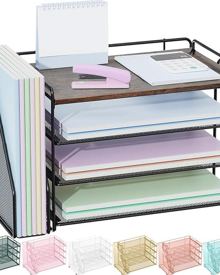 Spacrea Desk Organizers and Accessories, Paper Organizer for Desk with File organizer, Desk Accessories & Workspace Organizers for Catalog & Reference Racks (Wood)