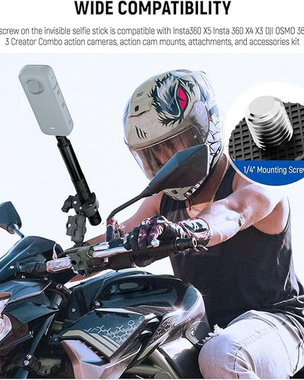NEEWER Basics Motorcycle Bike Mount Accessories Kit, Invisible Selfie Stick Bicycle Handlebar Clamp Holder Compatible with Insta360 DJI OSMO 360 Pocket 3 Action Cameras for POV Video Recording, GP-32