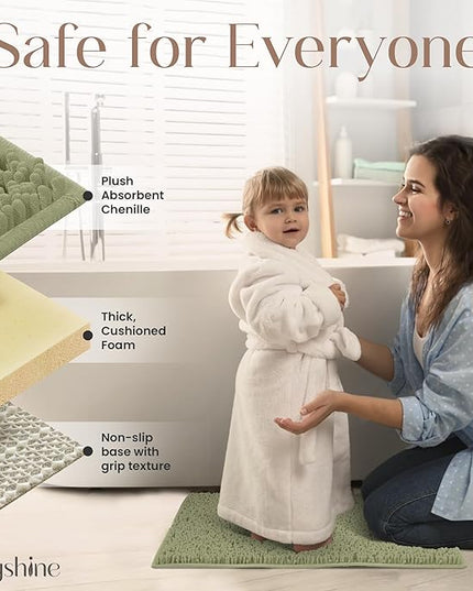 MAYSHINE Plush Shaggy Chenille Bath Mat | Extra Soft, Super Absorbent, Non-Slip Bathroom Rug | Fluffy Microfiber, Area Rug Sets for Bathroom Floor, Kitchen, Living Room | 23"x14" | Sage Green