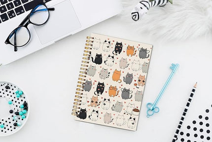 Cute Cat Spiral Notebook Journal 5.5x8.3, Cats Lovers Mom Lady Gifts Journal for Women, Cat Office Supplies, Pet Lovers Gifts Journaling Notebooks
