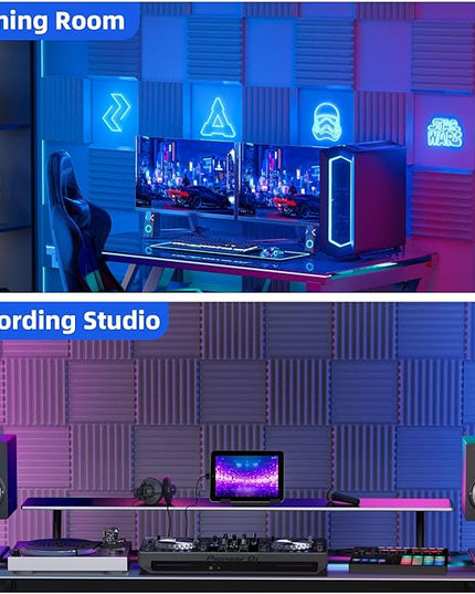 12 Pack Sound Proof Foam Panels for Wall with Self Adhesive, 2" X 12" X 12" High Density Acoustic Panels Sound Absorbing Quick-Recovery, Wedges Soundproof Wall Panels for Gaming & Studio - Gray
