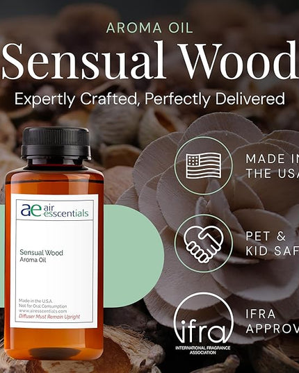 Sensual Wood Aroma Oil, Essential Oils Blend for Diffusers & Scent Machines, Luxurious Sandalwood & Jasmine, Aromatherapy, Cold Air Diffuser Compatible, 300 mL