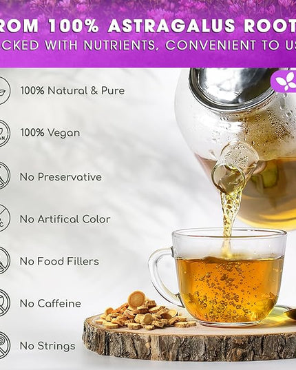 FreshDrinkUS, Premium 75 Astragalus Root Tea Bags, 100% Natural & Pure from Astragalus Root Herbal Tea. Made with Natural Material Tea Bags. No Sugar, No Caffeine, No Gluten, Vegan.