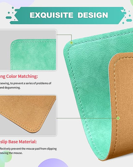 PU Leather Mouse Pad with Stitched Edge, Micro-Fiber Base, Non-Slip Waterproof, 8x11Inch (Mint Green)