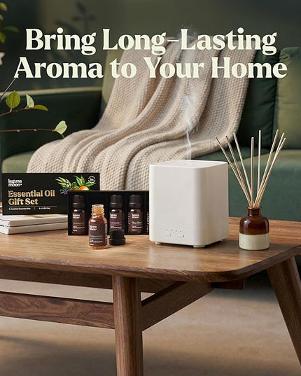Lagunamoon Essential Oils Aromatherapy Set - 6 Oils for Diffusers, Home Care, Candle Making Scents, Fragrance, Humidifiers, Gifts - Peppermint, Tea Tree, Lavender, Eucalyptus, Orange (10mL)
