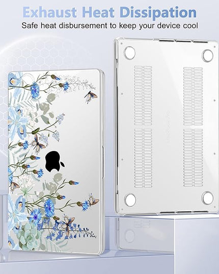 May Chen Case for MacBook Pro 14 inch, Models A2442 A2779 A2918 A2992 A3401 A3185 A3112 A3434, M1 M2 M3 M4 M5 Chip (2021-2025 Release), Plastic Hard Shell Case with Keyboard Cover, Blue Flowers