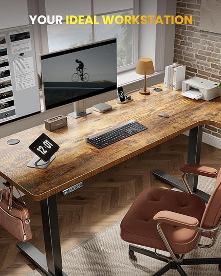 L-Shaped Standing Desk - 55 Inch Adjustable Corner Desk, Electric Sit-Stand Computer Table with Memory Controller for Home Office