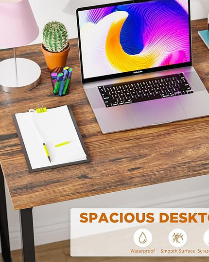 PayLessHere | 32 Inch Computer Desk | Brown | Office Desk with Metal Frame, Adjustable Feet | Water-Resistant, Scratchproof Surface | Sturdy Writing Table for Home Office or Study | Pack of 1