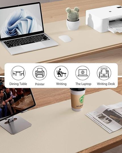 Aothia Non-Slip PU Leather Waterproof Laptop Desk Pad Protector, Blotter Mat, Writing and Mouse Pad for Office & Home, Beige, 23.6" x 13.7"