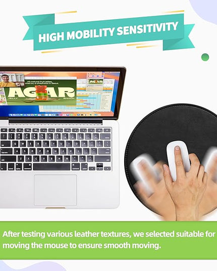 Mouse Pad，Round Mouse Pad，PU Mouse Pad，Leather Mouse Pad with Stitched Edge Micro-Fiber Base with Non-Slip Waterproof，Mouse Pad for Computers，Laptop，9 x 9 Inch (Ruffle Detailed Black)