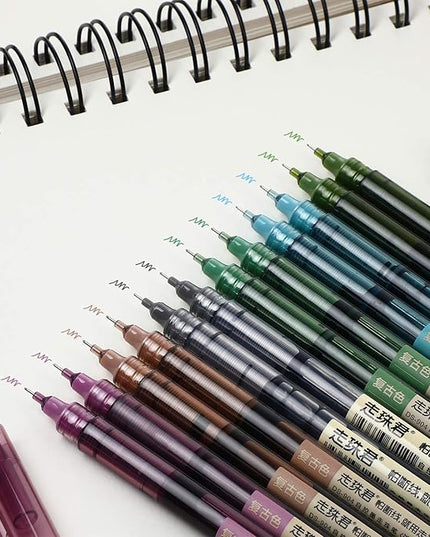 Frienda 12 Pieces Rolling Ball Pens 0.5 mm Japanese Quick Drying Fine Point Pens Liquid Ink Smooth Writing for Office Student Back to School Supplies