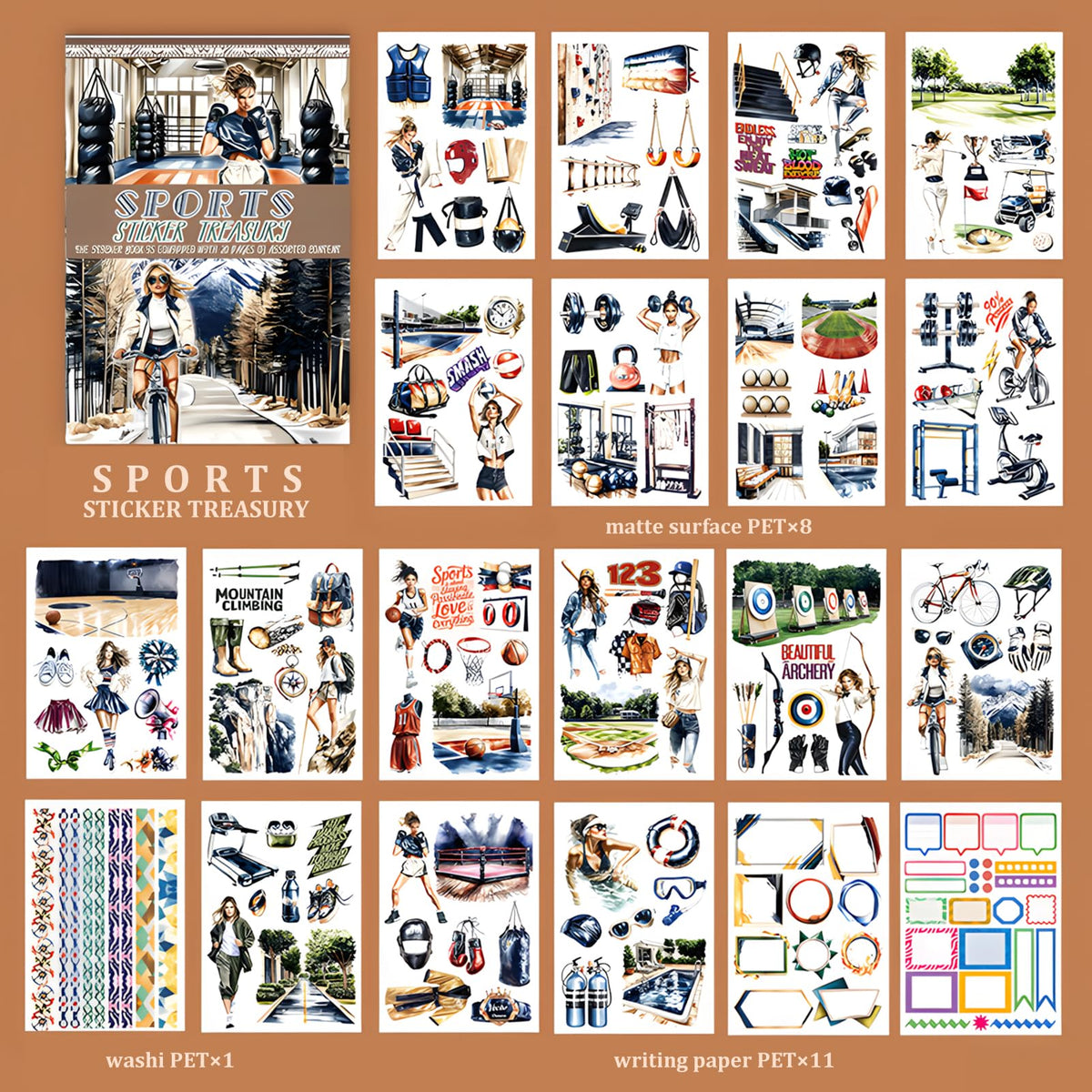 Snycler Sports Girl Theme Sticker Scrapbooking Supplies for Junk Journal, 20 Sheets PET Stickers - Vintage Journaling Stickers, Ephemera Sticker Book Pre Cut, Junk Journal Supplies, Planner