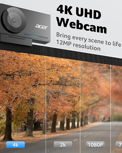 acer 4K Webcam for PC/Mac with All-Metal Unibody Sculpted, Sony 1/2" Sensor, PDAF, 2 Noise Reduction Mics, Privacy Cover, Lightweight, Fast Cooling, Streaming Camera for Live Meeting Commerce Gaming