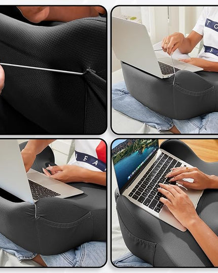 cooloo8 Lap Desk, Laptop Lap Desk Lap Desk with Cushion, Laptop Pillow for Lap, Portlands Portable Desk Pad, Gaming Pillow Work Pillow for Bed, Couch, Car(White Gray)