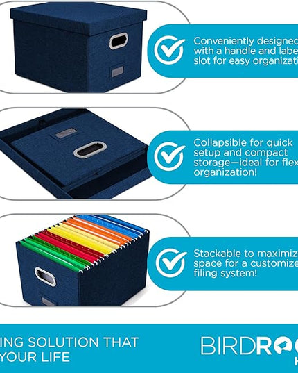 Internet's Best Collapsible File Storage Organizer - Decorative Linen Filing & Storage Office Box - Letter/Legal - Navy - 1 Pack