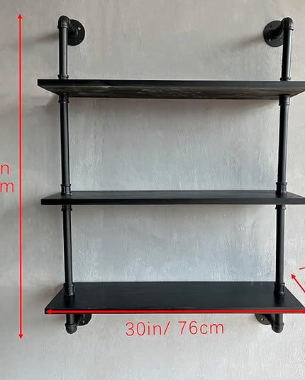 Industrial Pipe Shelf Shelving Bookcase, Wall Mounted Rustic Bookshelf, Floating Bookshelves for Wall,Retro Wood Metal Pipe Industrial Shelves for Living Room