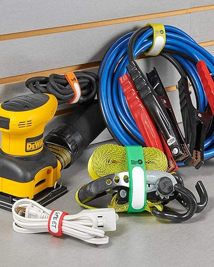 Wrap-It Storage Cinch-Straps (Assorted 16 Pack) Hook and Loop Straps with Metal Buckles and Write on Labels for Easy Cord Identification, Waterproof, Reusable, Multi-Purpose, Adjustable