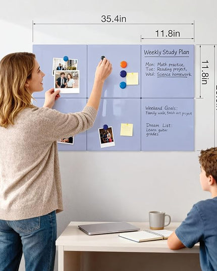 Comix Magnetic Dry Erase Board, 6 Pack, 11.8 x 11.8 Inches, Modular Whiteboard for Fridge, Office and Home, Small White Board Dry Erase Set for Kids, Students, Kitchen Organizer and Planner, Purple