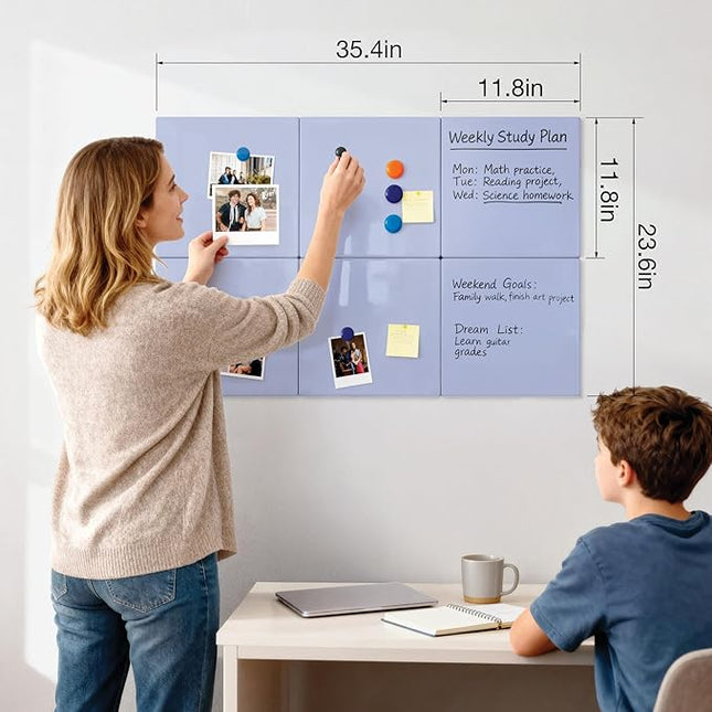 Comix Magnetic Dry Erase Board, 6 Pack, 11.8 x 11.8 Inches, Modular Whiteboard for Fridge, Office and Home, Small White Board Dry Erase Set for Kids, Students, Kitchen Organizer and Planner, Purple