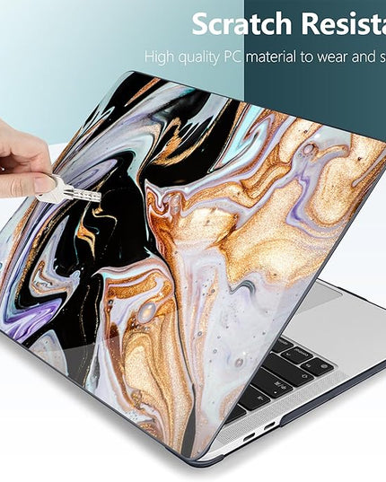 DONGKE Compatible with MacBook Pro 13 inch Case 2024 2023-2020 Release A2338 M2/M1 A2251 A2289 with Retina Display & Touch ID, Plastic Hard Shell & Keyboard Cover & Screen Film - Black Marble