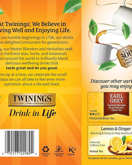 Twinings Lady Grey Black Tea Individually Wrapped Bags, 100 Count (Pack of 1), Orange Peel & Lemon Peel, Fresh and Uplifting, Caffeinated, Enjoy Hot or Iced, 100 Teabags