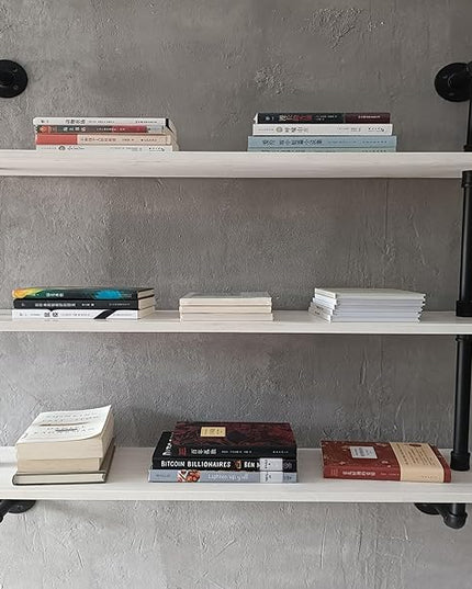 Floating Bookshel Industrial Pipe Shelving Pipe Shelves Rustic White Wall Shelves 36 Inch Farmhouse Book Shelves for Kitchen Bar,Bathroom Wall Mounted