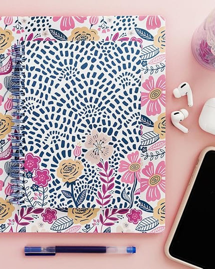 Steel Mill & Co Cute Mini Spiral Notebook, 8.25" x 6.25" Journal with Durable Hardcover and 160 Lined Pages, Mosaic Floral